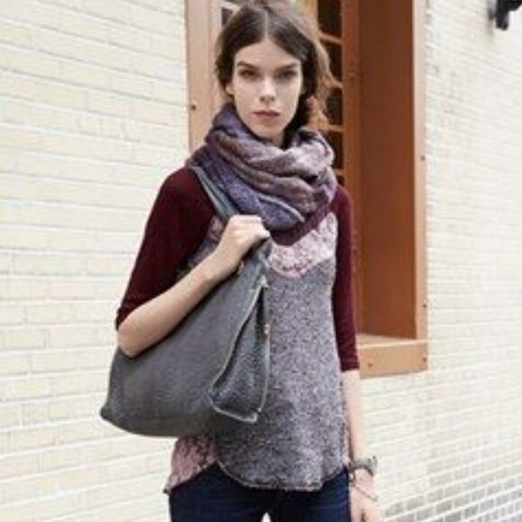 Free People "Mix Up" Hacci Knit Top Grey Burdundy Pink - Picture 3 of 5